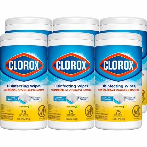 Clorox Company  Disinfecting Wipes, Crisp Lemon, 75 Wipes/Can, 6/CT, WE