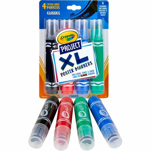 Crayola  Poster Marker, XL, 6-1/10"Wx8-1/10"Lx1-3/10"H, 4/PK, AST