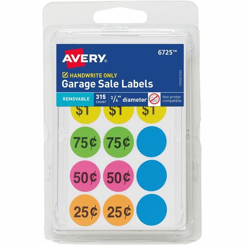 Avery  Labels,f/Garage Sales,Preprinted/Blank,315/PK,36PK/CT,AST
