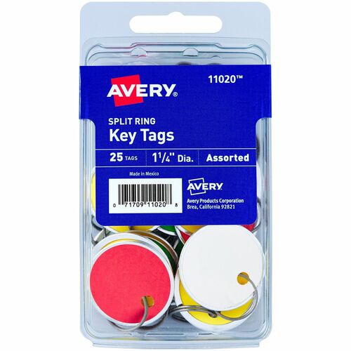 Avery  Key Tag, w/ Metal Rim, 1-1/4" Diameter, 25/PK, 36PK/CT, AST