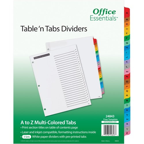 Avery  Dividers,Preprinted A-Z Tabs,TOC,3HP,Ltr,12ST/CT,WE/AST Tab