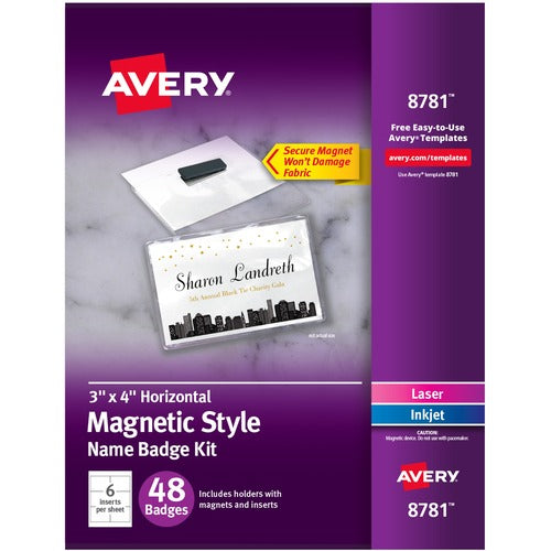 Avery  Name Badges, Magnetic, Laser/Inkjet, 3"x4", 48/BX, 5/CT, WE