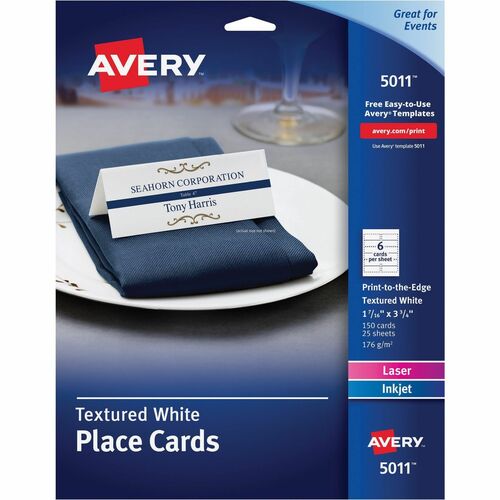 Avery  Place Cards, 2-Sided, 1-7/16"x3-3/4", 750/CT, Matte White