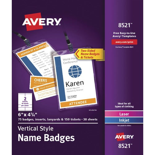 Avery  Name Badges/Tickets w/Holders/Lanyards,6"x4-1/4",375/CT,WE