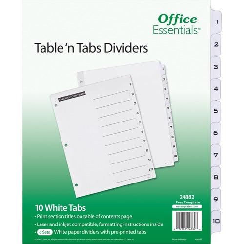 Avery  Dividers,Preprinted Number 1-10,TOC,3HP,Ltr,36ST/CT,WE