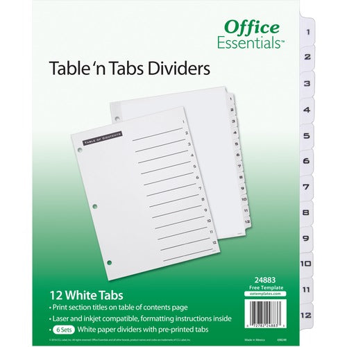 Avery  Dividers,Preprinted Number 1-12,TOC,3HP,Ltr,24ST/CT,WE