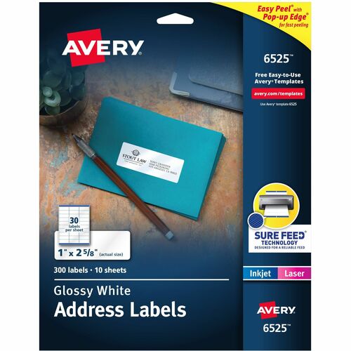Avery  Address Labels,Easy Peel,Perm,1"x2-5/8",1500/CT,Glossy WE