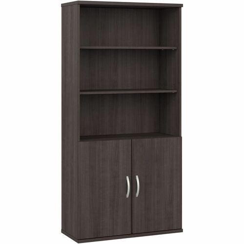 Bush Business Furniture  Bookcase,w/Doors,5-Shelf,35.71"x15.43"x72.80",Storm Gray