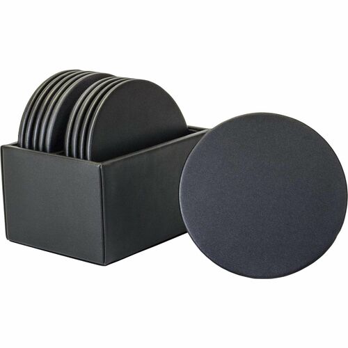 Dacasso  Coaster Set, 10 Round, Leather, 4-3/5"x4-3/5"x3-1/2", BK