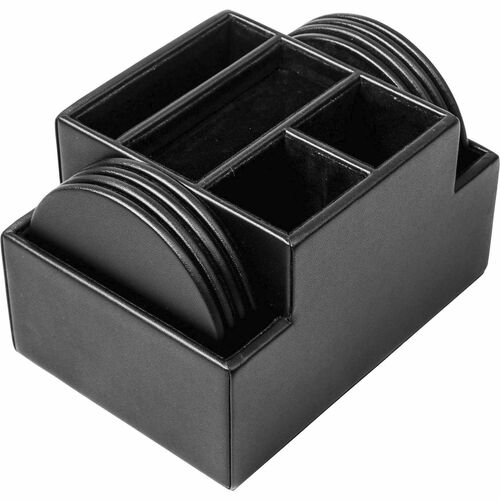 Dacasso  Coaster Set, Round, 6-4/5"Wx4-4/5"Lx4-2/5"H, Black