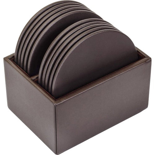 Dacasso  Coaster Set, 10 Round, Leather, 4-3/5"x4-3/5"x3-1/2", BN