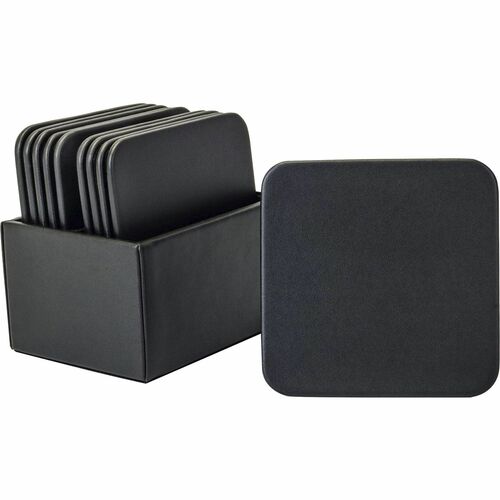 Dacasso  Coaster Set, 10 Square, Leather, 4-3/5"x4-3/5"x3-1/2", BK