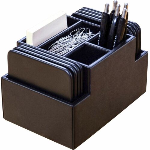 Dacasso  Coaster Set, 8 Sq, Leatherette, 6-4/5"x4-4/5"x4-2/5", Black
