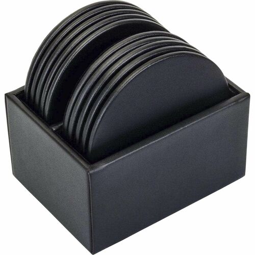 Dacasso  Coaster Set, 10 Round, Leatherette, 4-3/5"x4-3/5"x3-1/2", BK