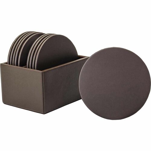 Dacasso  Coaster Set, 10 Round, Leatherette, 4-3/5"x4-3/5"x3-1/2", BN