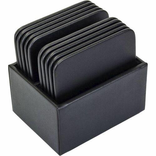 Dacasso  Coaster Set, 10 Square, Leatherette, 4-3/5"x4-3/5"x3-1/2",BK