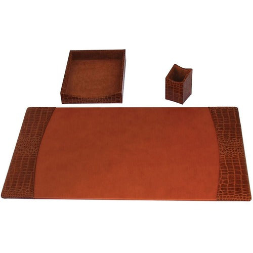 Dacasso  Desk Set,3 Pc,Crocodile,Cognac,34-3/4"x20-3/4"x5-2/5",BN