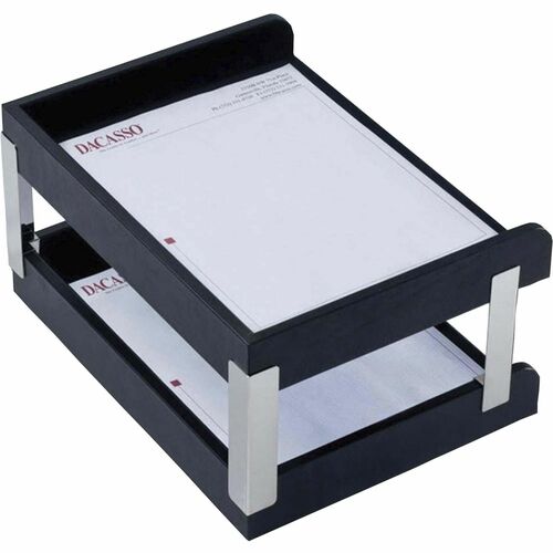 Dacasso  Letter Trays,Double,Silver Posts,13-3/4"x10-1/2"x7-1/4",BK