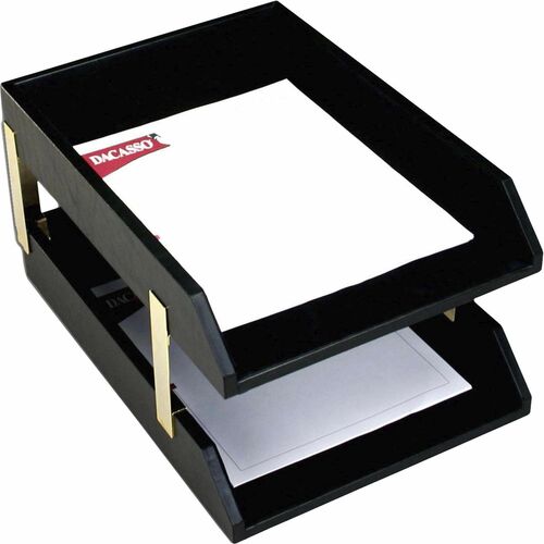 Dacasso  Letter Trays,Gold Posts,Double,15"x10-1/4"x8-1/2",BK