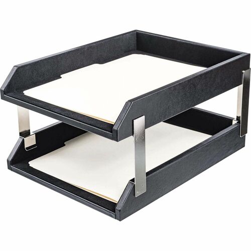 Dacasso  Letter Trays,Silver Posts,Double,13-3/4"x10-3/5"x7-1/4",BK