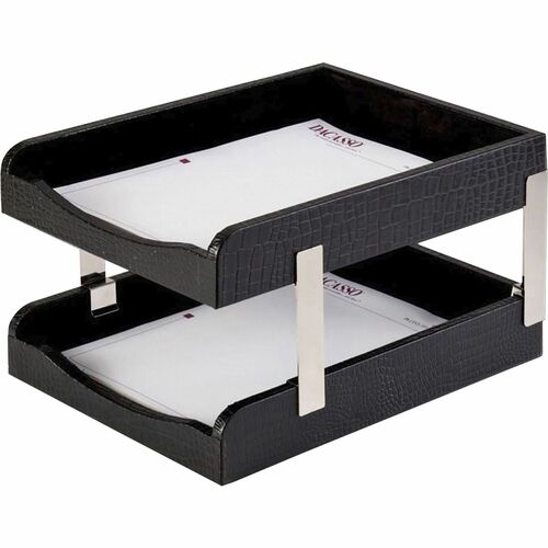 Dacasso  Letter Tray,Crocodile,Double,13-3/5"x10-3/5"x7-1/4",BK