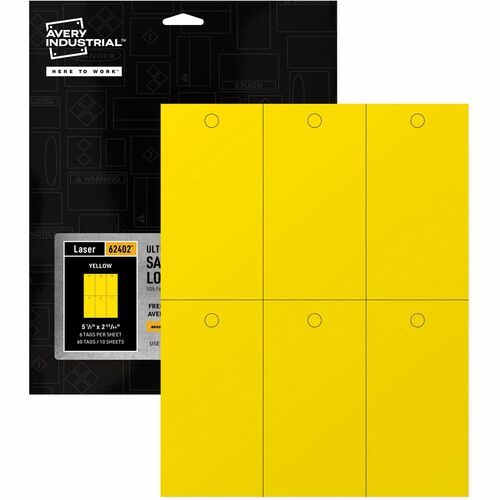 Avery  Safety Tags,50 lb Strength, 5-1/2"x2-13/14",60/PK,YW