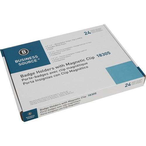 Business Source  Name Badges, w/ Holders and Magnets, 4"Wx3"H, 24/PK, WE