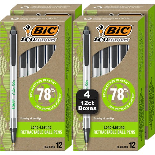 Bic  Pen,Ballpoint,Retractable,Med,48/PK,Semi-CL Barrel/Black Ink