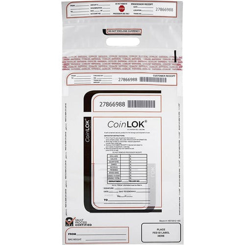 ControlTek  Bag,Coin,Tamper-Evident,Single,HD,12-1/2"x25",50/PK,CL