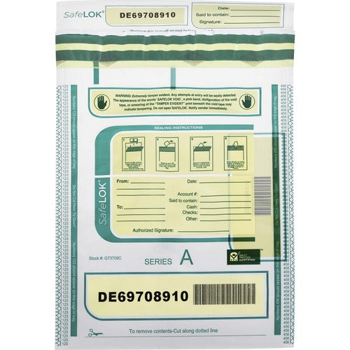 ControlTek  Bag,Deposit,Tamper-Evident,1000-Bill Cap,9"x12",100/PK,CL