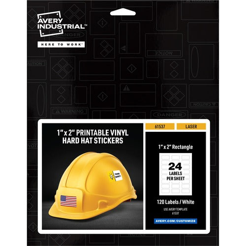 Avery  Labels,f/Hard Hats,Vinyl,Laser,Rectanble,1"x2',120/PK,WE