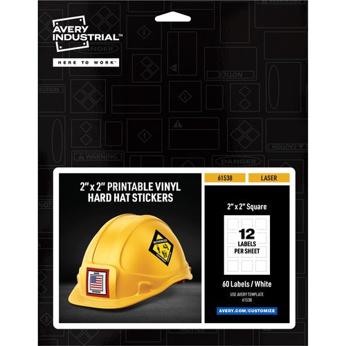 Avery  Labels,f/Hard Hats,Vinyl,Laser,Square,2"x2',60/PK,WE