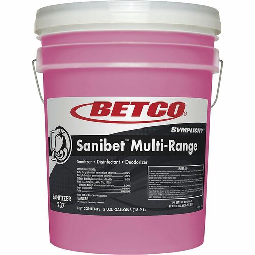 Betco Corporation  Sanitizer/Disinfectant/Deodorizer, Conc, 5 Gal Pail, Pink