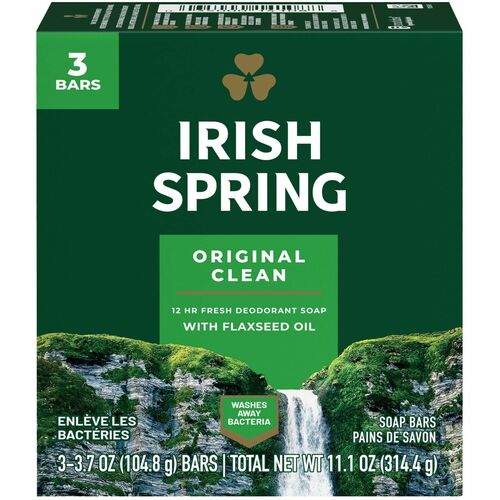 Colgate-Palmolive Company  Bar Soap, Irish Spring, 12-Hr Protection, 3.75oz Bar, 18/CT
