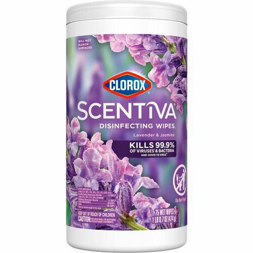 Clorox Company  Disinfecting Wipes, Scentiva, Lavender, 75/Tub,WE