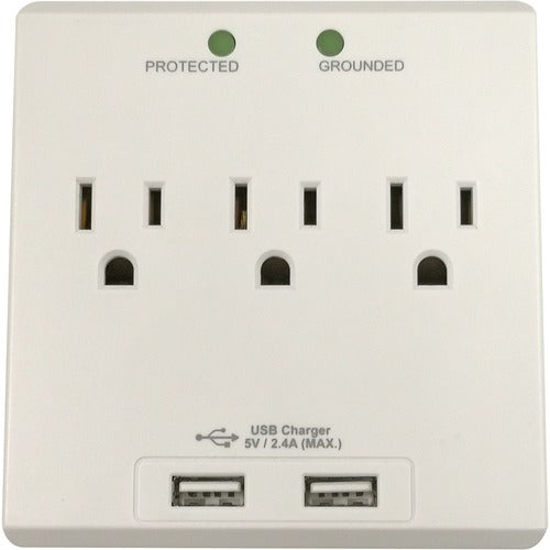 Compucessory  Charger Station,Wall,3 Outlets,2 USB Ports,1050 Joules,WE