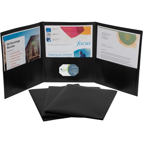 C-Line  Portfolio,3-Pocket,w/Card Holder,Poly,Letter,24/BX,Black