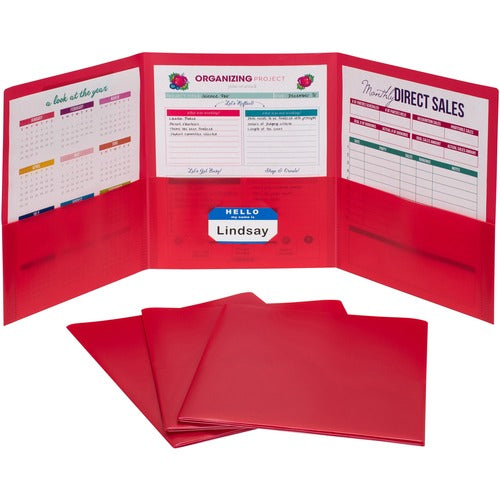 C-Line  Portfolio,3-Pocket,w/Card Holder,Poly,Letter,24/BX,Red