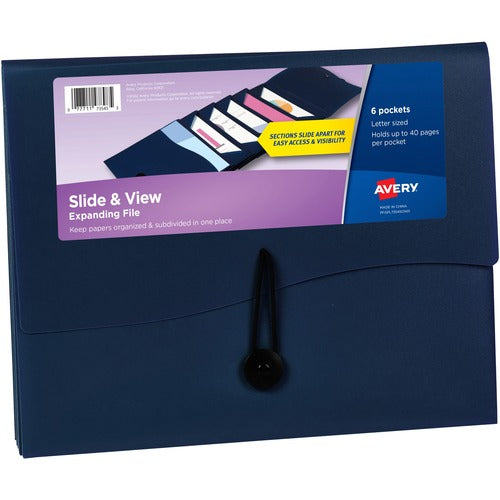 Avery  File Folder,6-Pocket,Slide&View,Expanding,Letter-size,Navy