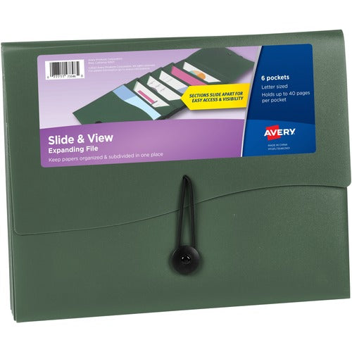 Avery  File Folder,6-Pocket,Slide&View,Expanding,Letter-size,Sage