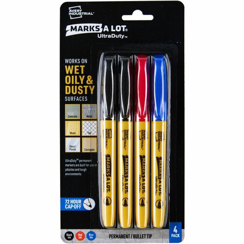 Avery  Markers,Permanent,Industrial,Bullet,1mm,4/PK,AST