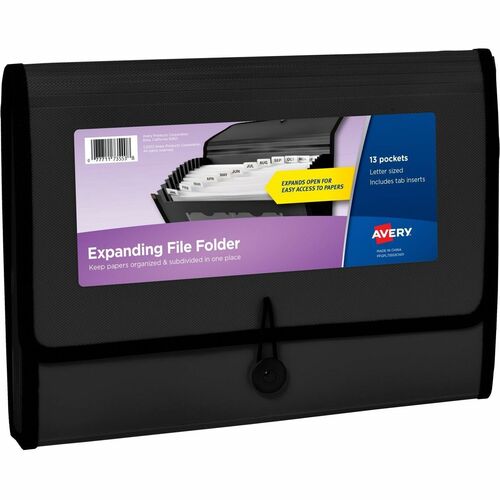Avery  File Organizer,13-Pocket,Accordion,Poly,Letter-A4-Size,BK