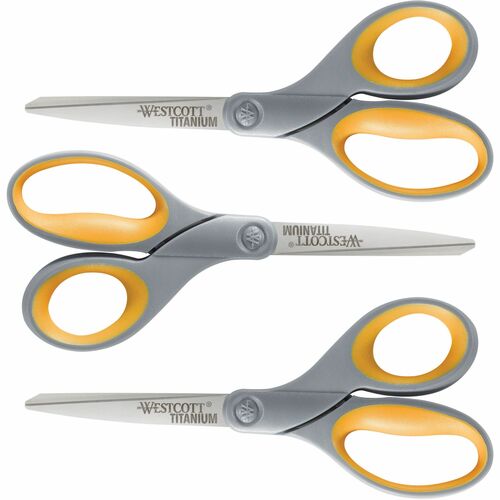 Acme United Corporation  Scissors,Titanium,Straight, 8", 3/PK, Gray/Yellow