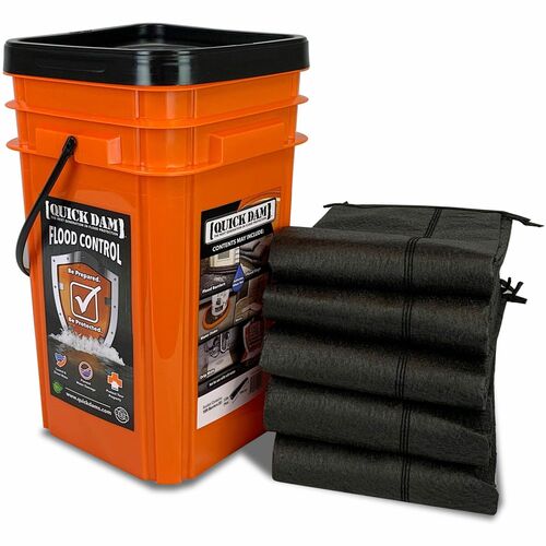 Absorbent Specialty Products  Flood Control Barriers,w/Bucket,4 Gal Cap,5'Lx3.5"H,BK/OE