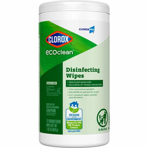 Clorox Company  Wipes,Disifectant,EcoClean,75/Canister,WE