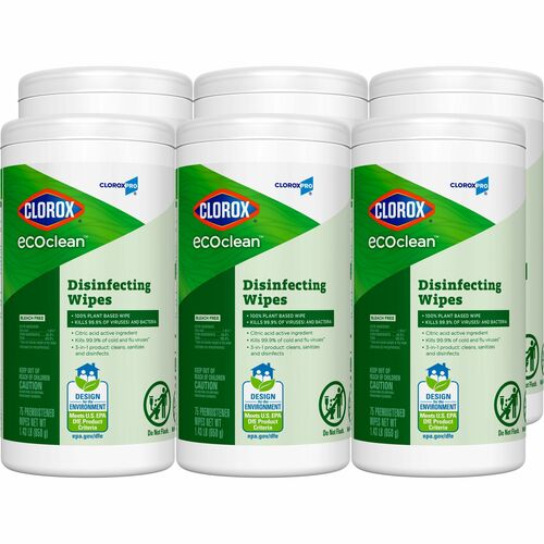 Clorox Company  Wipes,Disifectant,EcoClean,75/Canister,6/CT,WE