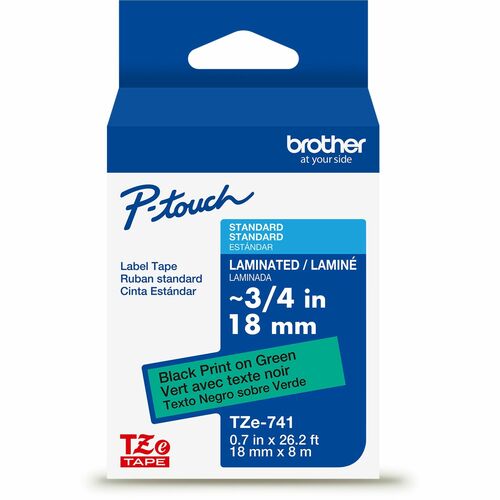 Brother  Label Tape,Laminated,f/P-touch,0.7"x26.2',BlackonGreen