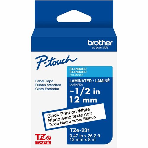 Brother  Label Tape,Laminated,f/P-touch,0.47"x26.2',BlackonWhite