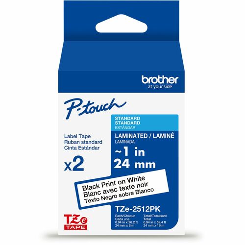 Brother  Label Tape,Lamin,f/P-touch,0.94"x26.2',2/PK,BlackonWhite