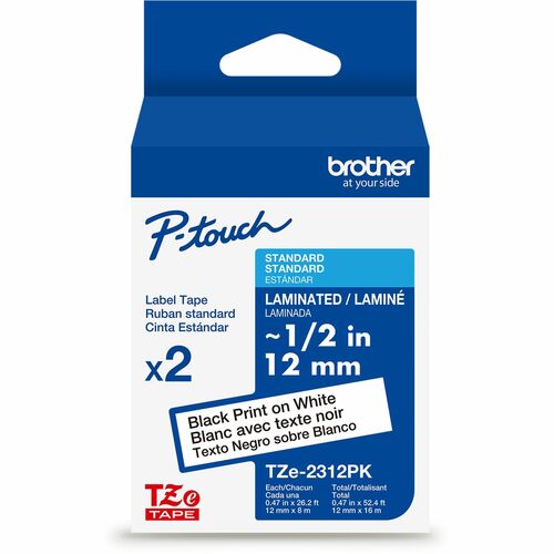 Brother  Label Tape,Lamin,f/P-touch,0.47"x26.2',2/PK,BlackonWhite